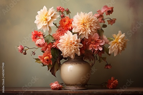 A creative image of a bouquet of fresh peach-colored flowers