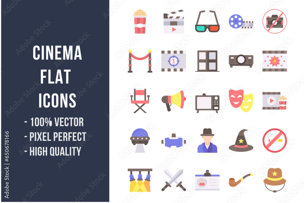 Cinema Flat Icons Stock Vector | Adobe Stock