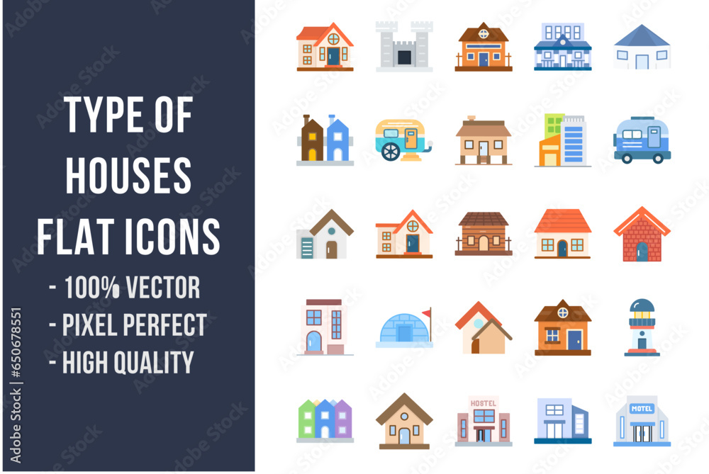 Obraz premium Type of Houses Flat Icons