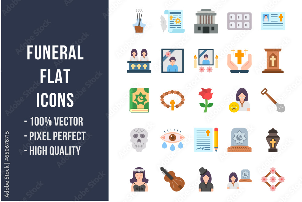 Fototapeta premium Funeral Flat Icons