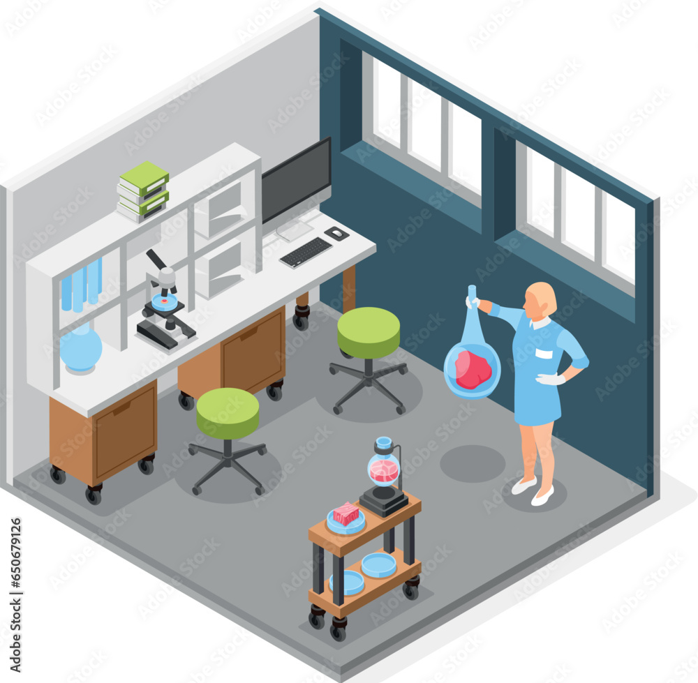 Artificial Grown Meat Lab Isometric Composition