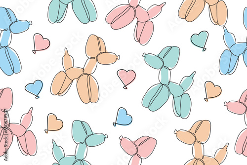 Classic balloon dog. Vector seamless pattern of cute cartoon bubble animal in color. Design element for logo, card, t-shirt print, invitation, accessories. Vector
