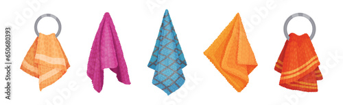 Terry Towel for Drying Body After Bath or Shower Vector Set
