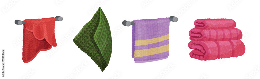 Terry Towel for Drying Body After Bath or Shower Vector Set