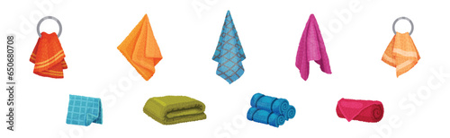 Terry Towel for Drying Body After Bath or Shower Vector Set