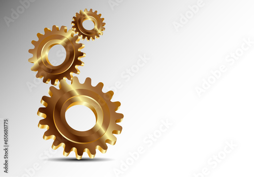 three golden gears on a white.