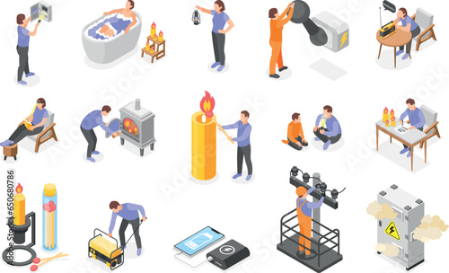 Power Outage Isometric Icons