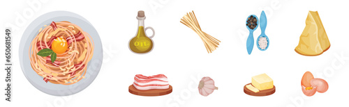 Italian Pasta Dish Product and Ingredients Vector Set