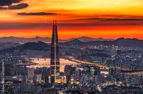 Obraz na płótnie view of the city at sunset, Seoul , South Korea. w salonie