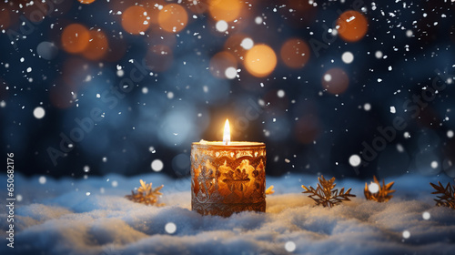Advent. Candle With Christmas Ornament In Shiny Night photo