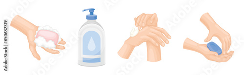 Hand Washing Hygiene For Sanitary Care Vector Set