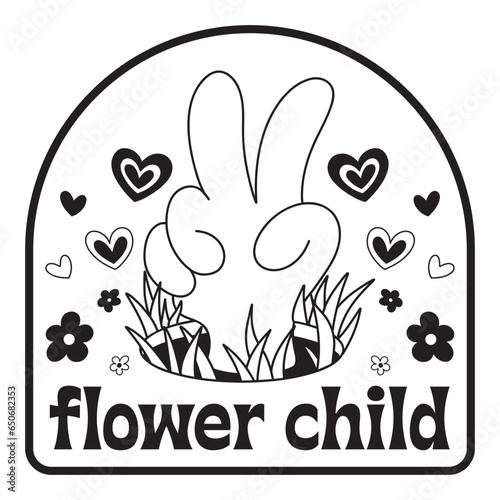 Retro hand drawn groovy badges hippy badges vector illustration