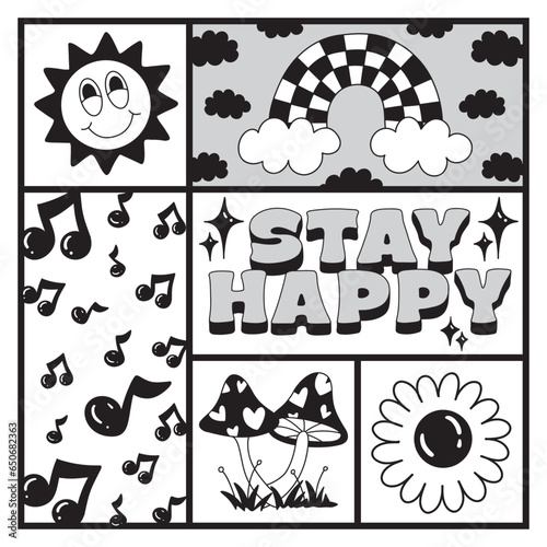 Groovy hand drawn element illustration collage. vector illustration