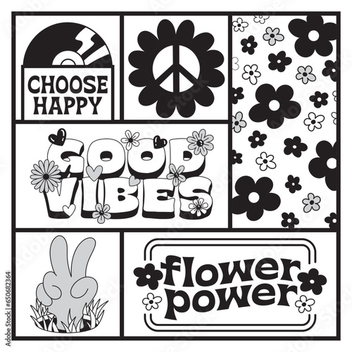Groovy hand drawn element illustration collage. vector illustration