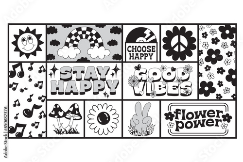 Set of hand drawn groovy element illustration collage vector illustration