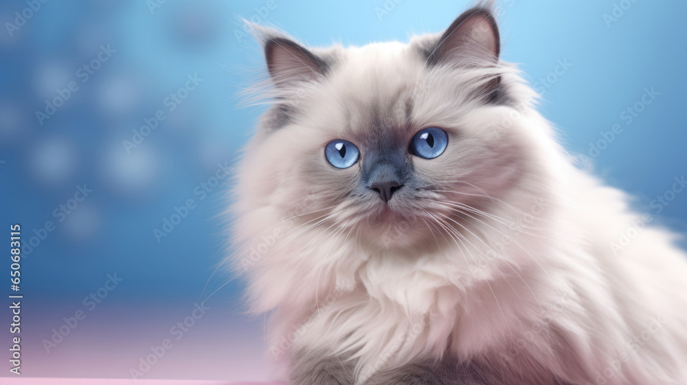 Fancy Ragdoll,  advertising photography,   Pastel color palette background
