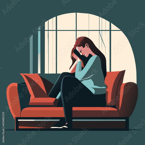 Sad Woman Sitting On Sofa