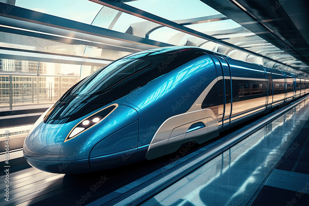 High-speed bullet train. Future of railroad transportation. Generative Ai