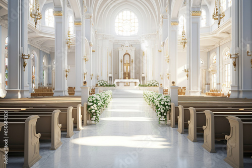 Fototapete Catholic Church on White background, wedding concept, generative Ai