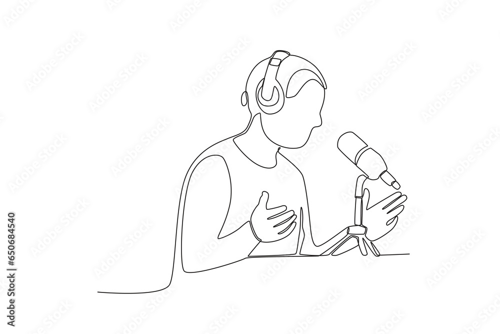 One continuous line drawing of woman telling a story while recording a podcast
One continuous line drawing of woman telling a story while recording a podcast