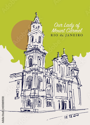 Drawing sketch illustration of The Our Lady of Mount Carmel cathedral in Rio de Janeiro