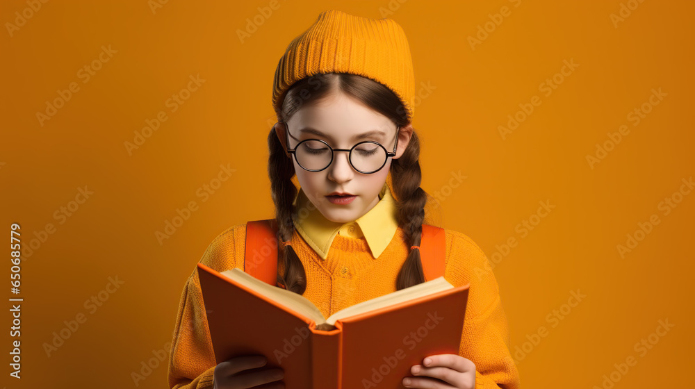 portrait of young girl student isolated on yellow background portrait of young girl student isolated on yellow background