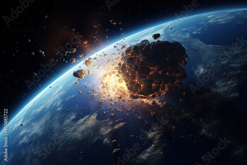 Meteorite impact on planet earth in space