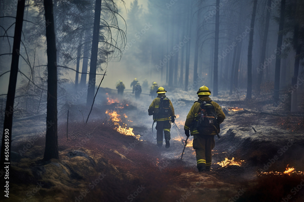 Firefighters put out a fire in the forest Firefighters put out a fire in the forest