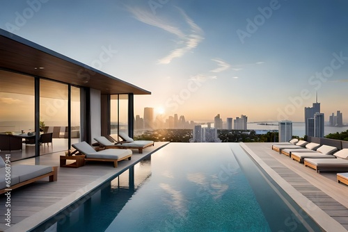 Modern villa with a private rooftop infinity pool overlooking the Miami skyline in Florida  © Ghazanfar