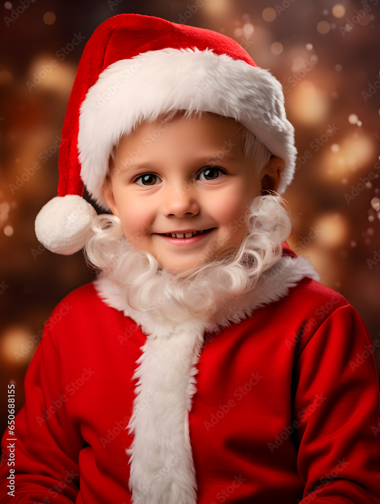 Professional studio portrait photo of a boy as Santa Claus, beautiful decorated background Professional studio portrait photo of a boy as Santa Claus, beautiful decorated background