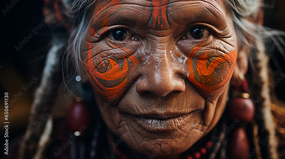 a woman clad in indigenous attire, partaking in a sacred ritual with a ...