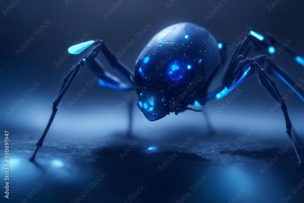 Naklejka premium Blue colour robot spider in blue colour background.
