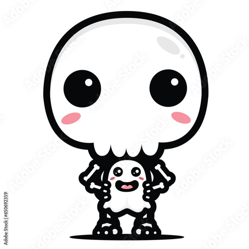cute skull hugging cute ghost