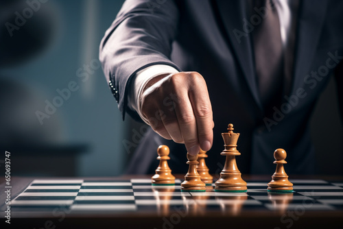 Businessman playing chess. Strategy of investment.