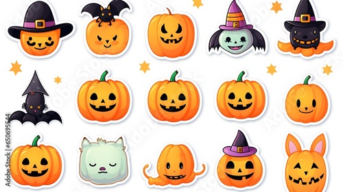 Halloween pumpkins isolated icons or stickers illustrations set