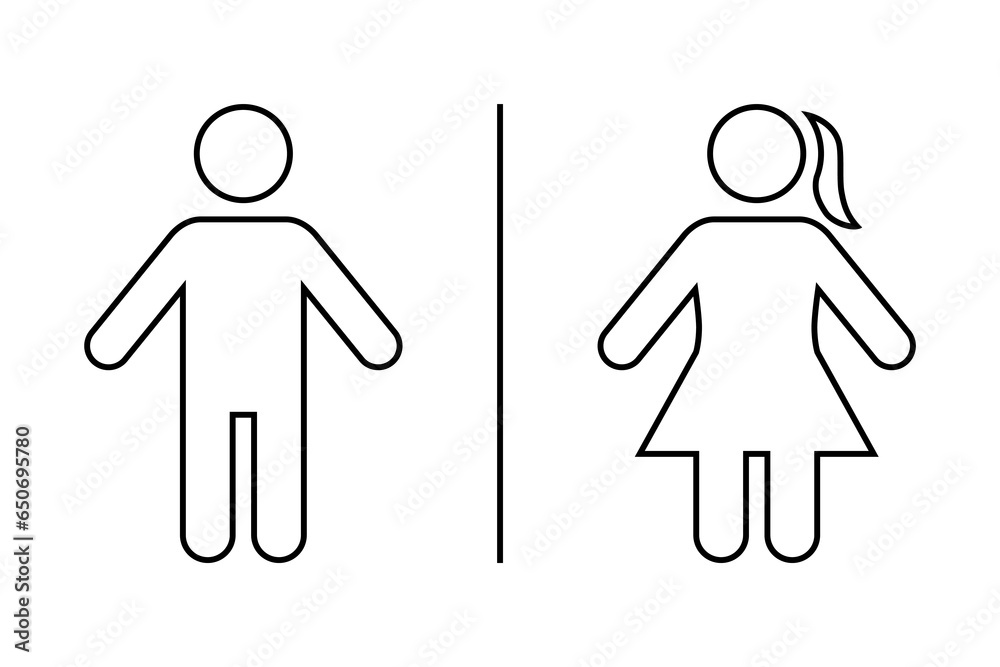 Man and woman toilet icon vector in line style. Male and female gender sign symbol Man and woman toilet icon vector in line style. Male and female gender sign symbol