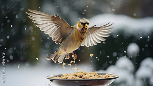 Winter Bird Feeding, winter snow