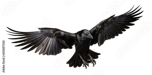 flying raven, png file of isolated cutout object on transparent background.