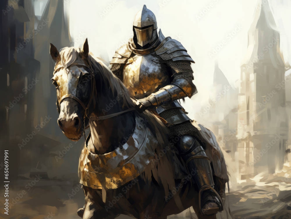 Knight in armor on horseback. Digital art. Knight in armor on horseback. Digital art.