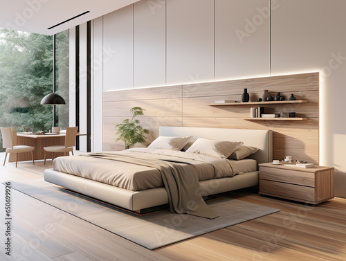 Interior design modern minimal bedroom, interior luxury style, resort or hotel, interior design minimal style, three-dimensional, generative ai.