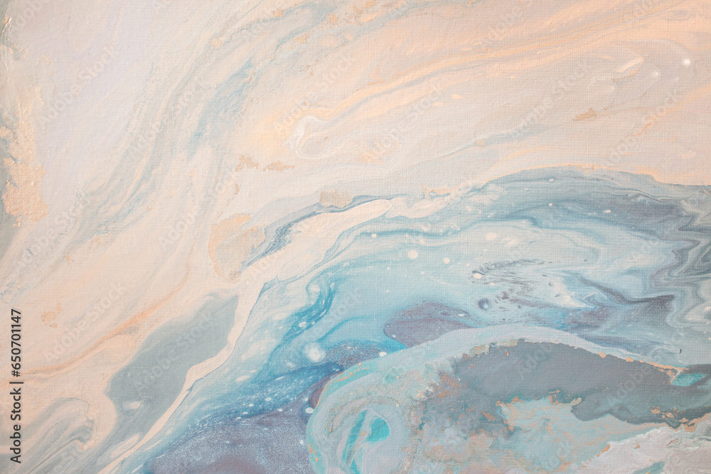 Abstract fluid acrylic painting. Marbled blue abstract background.