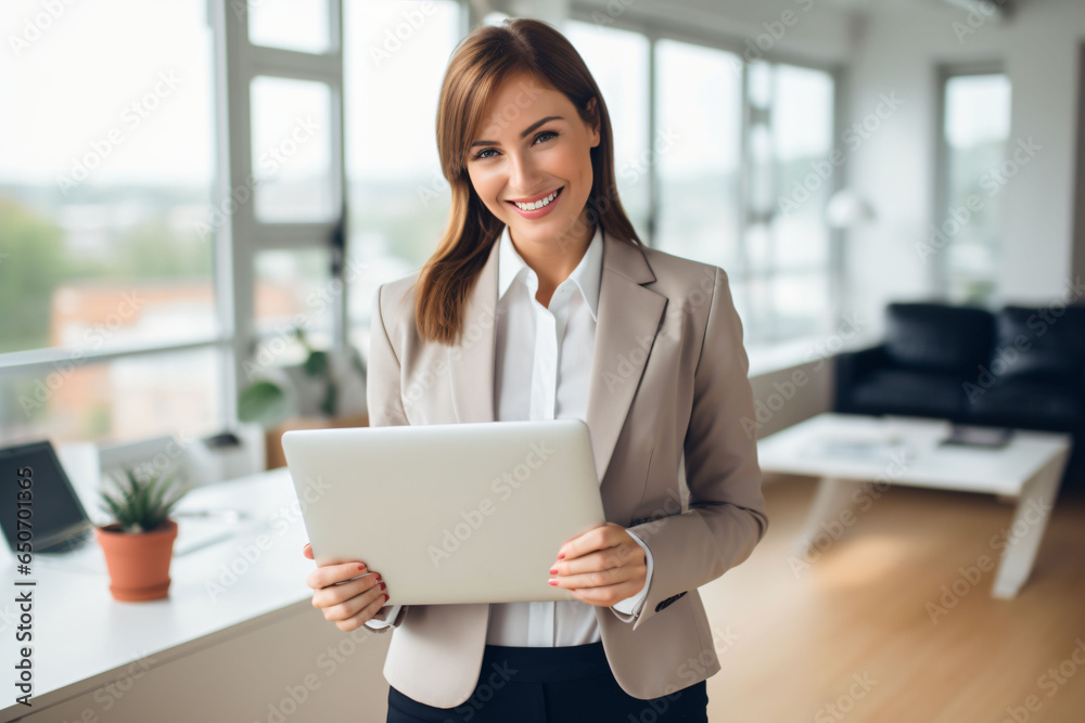 The victorious businesswoman exulted in her success as she celebrated the remarkable growth in her online sales The victorious businesswoman exulted in her success as she celebrated the remarkable growth in her online sales