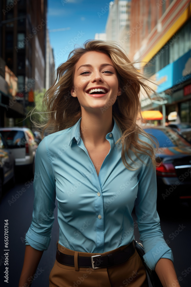 a businesswomen in a shirt on his way to his home office working desk, ai generated.
