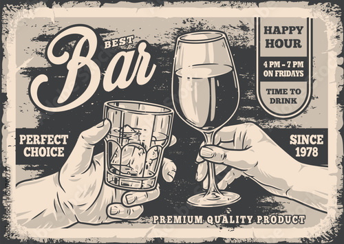Alcohol bar monochrome vintage poster
