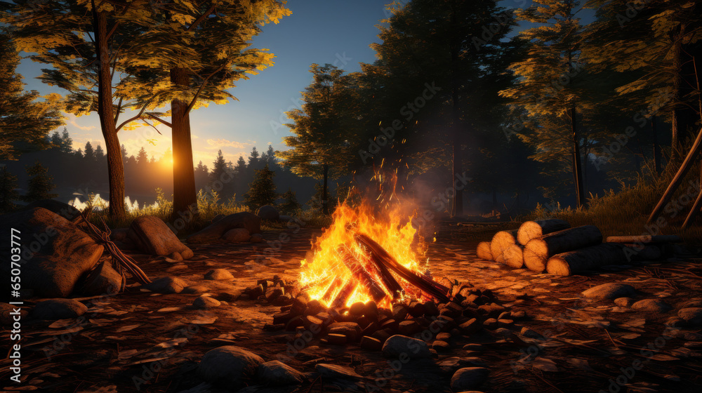 Campfire in forest.