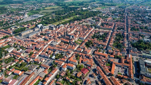 Aerial view around the old town of the city Luneville in France