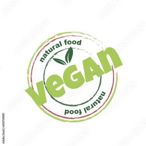 Vegan food and natural products sticker, label, badge and logo.
Ecology icon. Logo template with green leaves for organic and eco friendly products. Vector illustration
