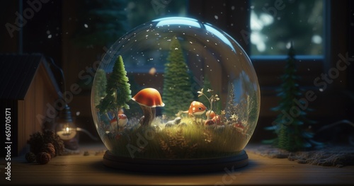 A snow globe sitting on top of a wooden table