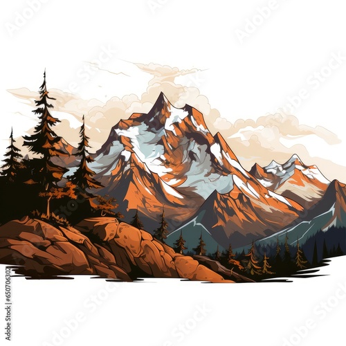 Towering Mountain in cartoon style on a white background