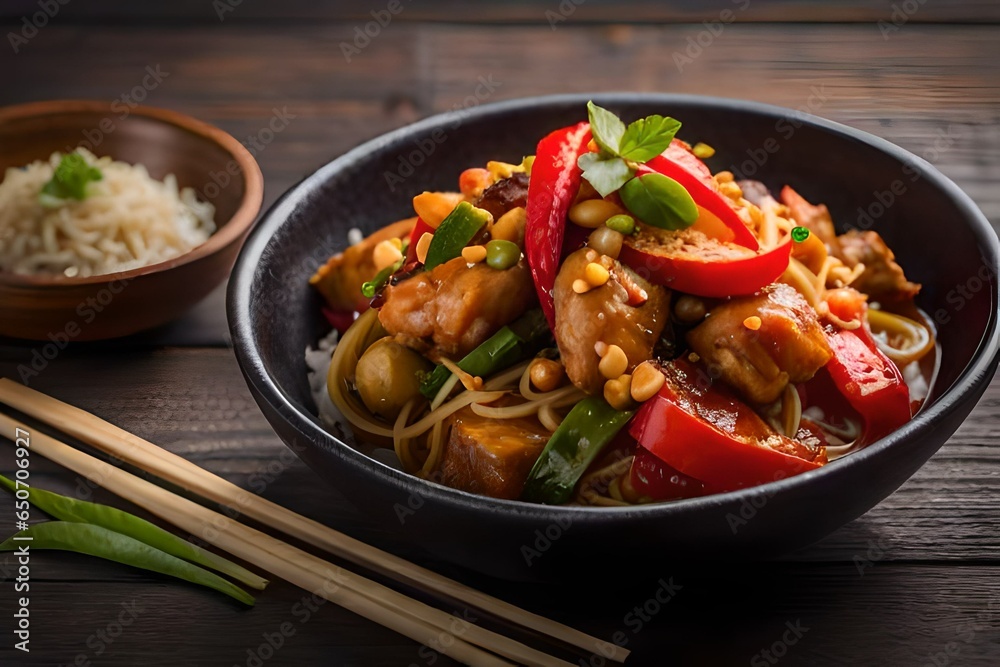 Chinese Kung Pao chicken with vegetables- Generated AI Chinese Kung Pao chicken with vegetables- Generated AI